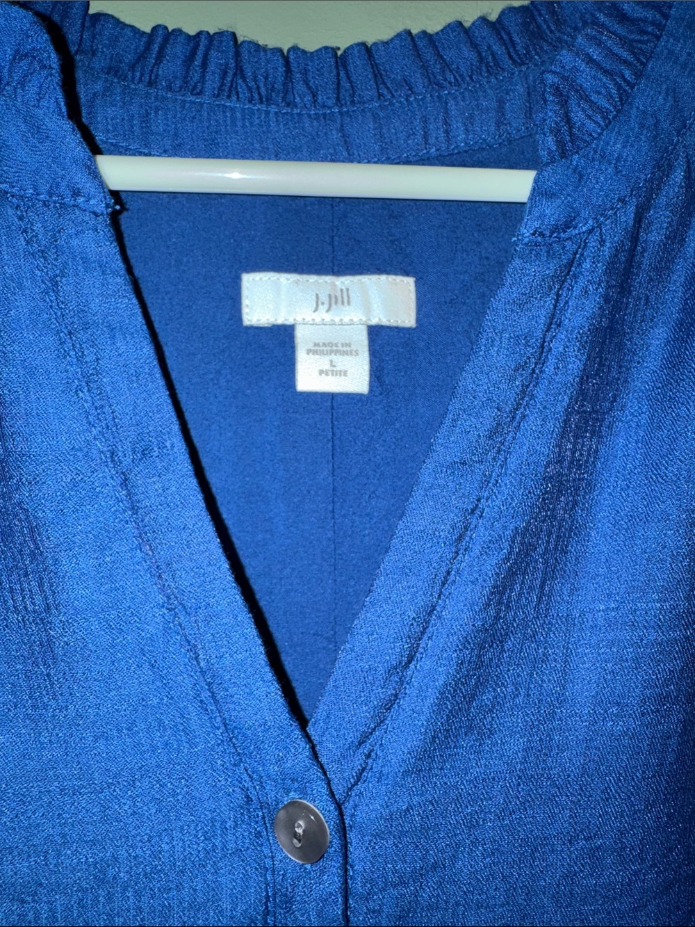 J. Jill Ruffled Neckline Tiered Maxi Dress 1/2 Sleeve Blue Ruffle Neckline Sz LP - Picture 3 of 8